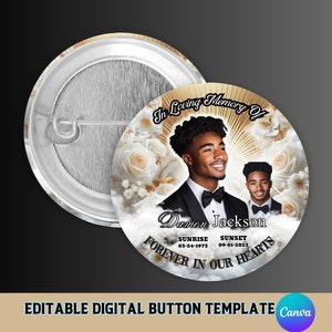 Memorial Button Template, Editable Canva Memorial Template, Digital Funeral Button Design Template, Editable Memorial Button, RIP Keepsake,