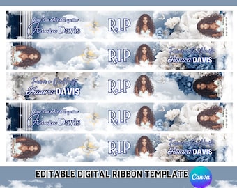 Plantilla de cinta conmemorativa floral, plantilla de cinta conmemorativa, plantilla de diseño de cinta funeraria digital, recuerdo de cinta conmemorativa editable