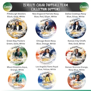 Multi-Color Football Team Colors Memorial Button Template Bundle, 19 Memorial Button Customizable Canva, Templates, Funeral Button Template,