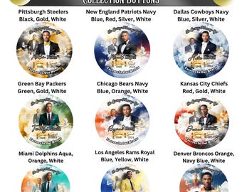 Multi-Color Football Team Colors Memorial Button Template Bundle, 19 Memorial Button Customizable Canva, Templates, Funeral Button Template,