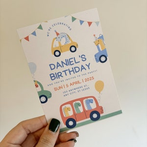Children's personalised Birthday Party invite - kids dinosaur themed invitation - Car themed invitation - Party Stationery