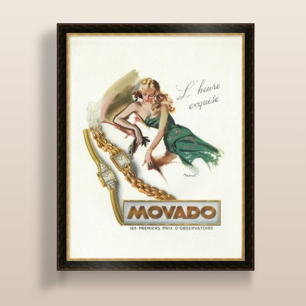 Movado Watch Vintage Advertising 1947 | Woman Illustration | Vintage Ad | Vintage Wall Art | Printable Poster