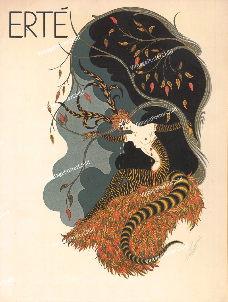 Fall Erte Erté's Autumn 1969 French Art Deco Illustration Season Nature Design ...