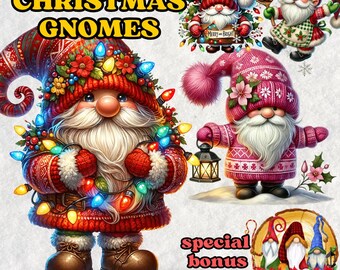 Gnomos navideños en acuarela (descarga digital)