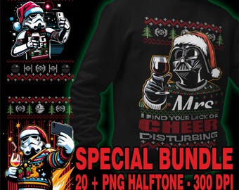 Paquete de imágenes PNG de suéteres navideños feos, diseños de Star Wars (descarga digital)