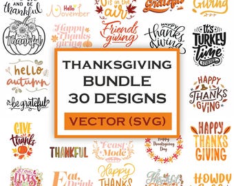 Paquete de diseños SVG para el Día de Acción de Gracias, diseños otoñales (descarga digital)