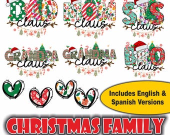 Paquete de imágenes PNG de la familia navideña con Papá Noel, nombres personalizados (descarga digital)