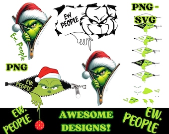 Paquete de SVG navideños del Grinch, imágenes PNG divertidas para las fiestas.