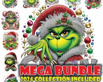 Paquete de imágenes SVG navideñas del Grinch, archivos de imágenes prediseñadas (descarga digital)