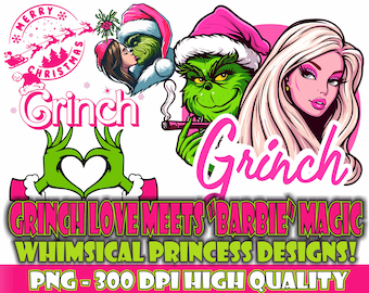 Imágenes prediseñadas de la Grinch niña, manos en forma de corazón PNG, sublimación navideña (descarga digital)
