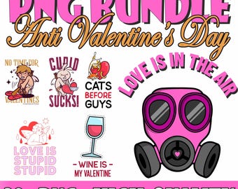 Paquete PNG anti-San Valentín, paquete PNG retro de San Valentín, San Valentín PNG, día de San Valentín, diseños de sublimación, San Valentín retro PNG