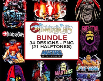 Paquete de imágenes PNG de dibujos animados de los 80: Diseños de Thundercats y He-Man (semitonos, sublimación)