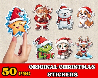 Lindo paquete de pegatinas navideñas PNG, imágenes prediseñadas navideñas (descarga digital)