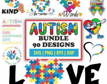 Más de 90 archivos: paquete de autismo (PNG, SVG), paquete de autismo (mega), autismo (PNG), concienciación sobre el autismo, rompecabezas (PNG), lazo de autismo (PNG), pieza de rompecabezas, camiseta de autismo