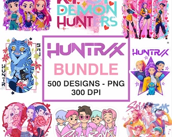 Paquete de 500 diseños de Huntrix Anime PNG, descarga instantánea, paquete de imágenes prediseñadas de cazadores de demonios, personajes de ídolos del K-pop, pegatinas de Cricut