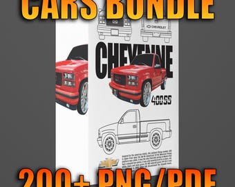 Paquete de más de 200 imágenes PNG de coches clásicos y deportivos (descarga digital)