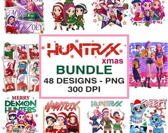 Paquete de imágenes PNG navideñas de Huntrix, 48 diseños navideños de anime K-pop (descarga digital)