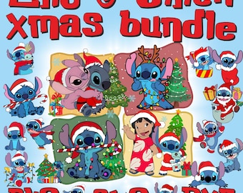 Paquete de imágenes SVG de Stitch navideño, imágenes prediseñadas de Lilo y Stitch (descarga digital)