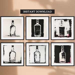Mexican Style Tequila Bottle Prints, Mexican Art, Poster, Mexico Wall Art, Mexican Decor| Digital Download Set of 6