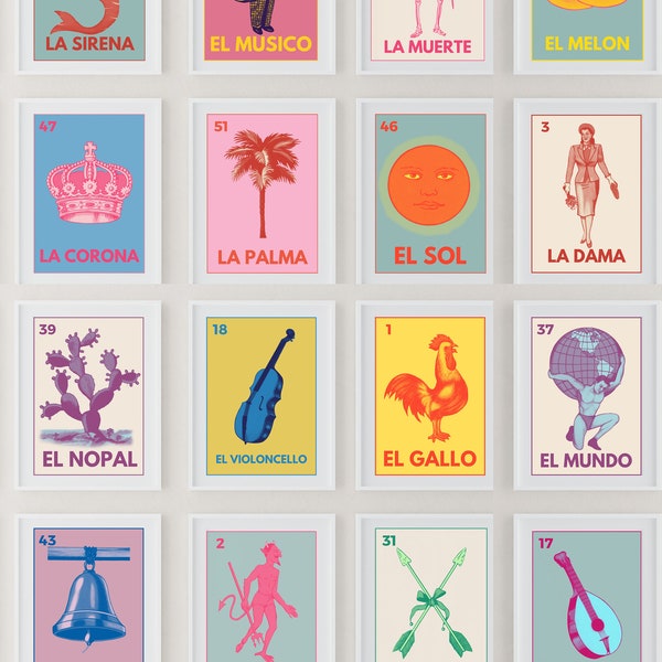 Mexican Loteria Prints, Mexican Art, Poster, Mexico Wall Art, Mexican Decor| Digital Download Set of 54