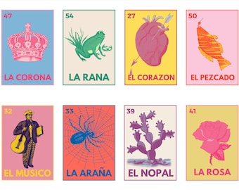 Mexican La Loteria Prints, Mexican Art, Poster, Mexico Wall Art, Mexican Decor| Digital Download Set of 54