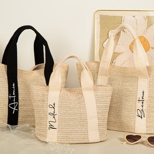 Personalized Beach Straw Bag,Bridesmaid Burlap Tote Bag,Mini & Large Straw Bag,Name Jute Tote Bag,Bachelorette Party Bag,Bridesmaid Proposal