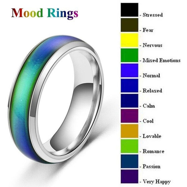 Colour Changing Mood Stainless Steel Ring Silver Gold Black Various Sizes