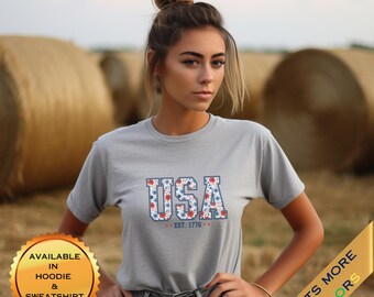 Patriotic USA Graphic Tee | Unisex Short Sleeve Shirt, Independence Day Wear, Gift for Americans, Red White Blue Apparel, Summer Fashion