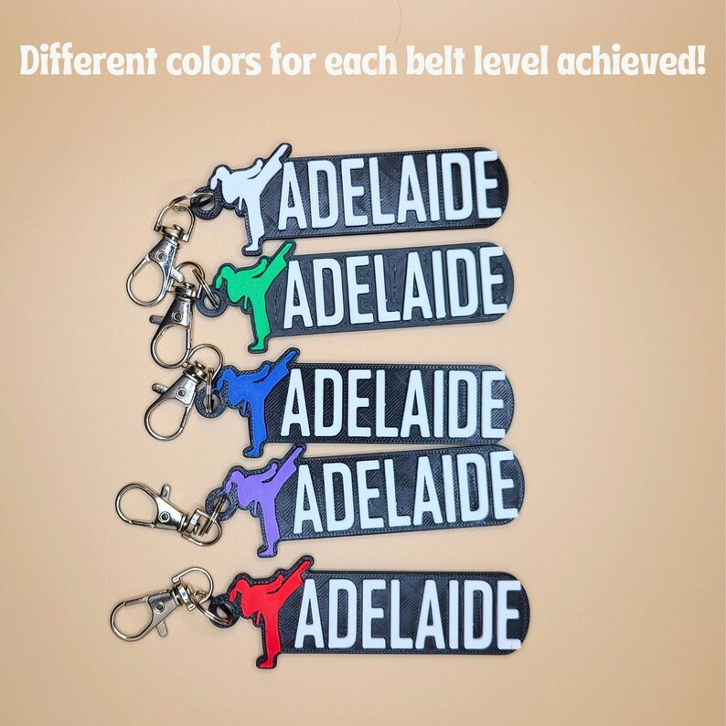 Taekwondo - Karate Keychain - Customizable Bag Tag, Unique Martial Arts Gift Available in Vibrant Belt Colors Male and Female Tags available
