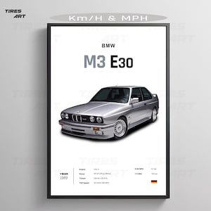 BMW M3 E30 Luxury Supercar Sports cars Digital File for Car Poster Car Specs Art Print Home Wall Decor / Tires Art