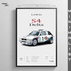 Lancia Delta S4, Rally Motorsports Group B Cars Sports Racing Car Minimalist Poster Art Print, Home Wall Decor | Instant Digital Download |