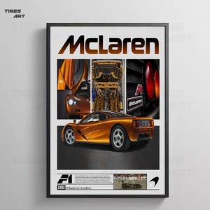McLaren F1, sportwagenposter, retro supercar kunst aan de muur, decor vintage racewagen, digitale print, illustratie populaire auto, instant download
