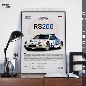 Ford RS200, Rally Motorsports Group B Cars Sports Race car, Car Poster Art Print, Home Wall Decor | Instant Download | Digital File PNG