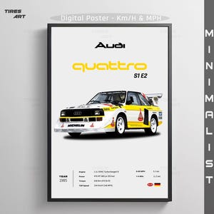 Audi Quattro S1 E2, Rally Motorsports Group B Cars Sports Race car, Poster Art Print, Minimalist Decor | Instant Download | Digital File PNG