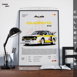 Audi Quattro S1 E2, Rally Motorsports Group B Cars Sports Race car, Poster Art Print, Home Wall Decor | Instant Download | Digital File PNG