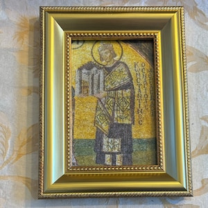 Roman Emperor Constantine the Great, from Byzantine Hagia Sophia Medieval Mosaic of the Orthodox Saint, founder of Constantinople