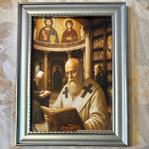 Byzantine Scholars in medieval Constantinople, capital of the Roman Empire. Framed 5x7 Image