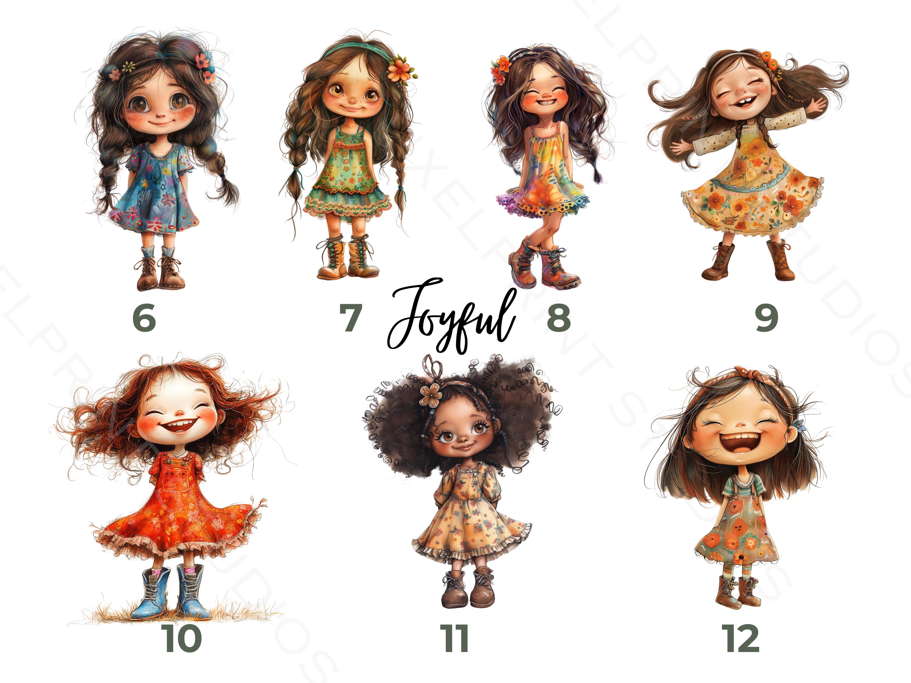 Boho Girl Clipart - 25 Quirky Digital Images for Birthday Invites ...