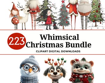 Whimsical Christmas Clipart Bundle: 200+ Holiday PNG Images (Digital Download)