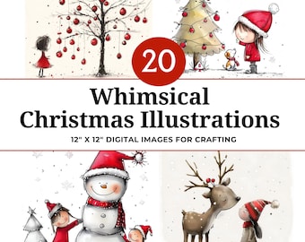 Whimsical Christmas Illustrations: Holiday Crafting Digital Art (12x12&quot; PNG Files)