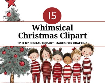 15 grappige kerstclipartbundels voor kinderen – vakantiescènes met kinderen, bomen en sneeuwpop