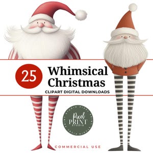 Imágenes prediseñadas de Navidad caprichosas, PNG de Navidad, gráficos navideños, vector de Navidad, descarga digital, Papá Noel, elfos, renos, imágenes prediseñadas de vacaciones