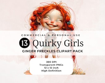 Ginger Girl Clipart - 13 Whimsical Redhead Images for Birthday Invites, Scrapbooking & Cardmaking Digital Download