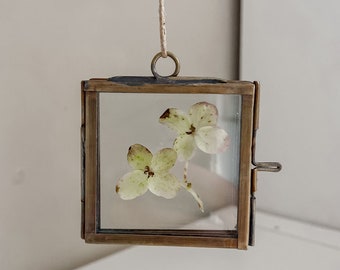 Tiny Brass Photo Frame 5cm, Double Sided Glass, For Pressed Flowers, Small Artwork