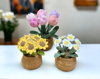 Crochet Potted Plants | Handmade Knit Flowers | Mothers Day for Her | Gift for Plant Lover | Handmade Sunflower Plant