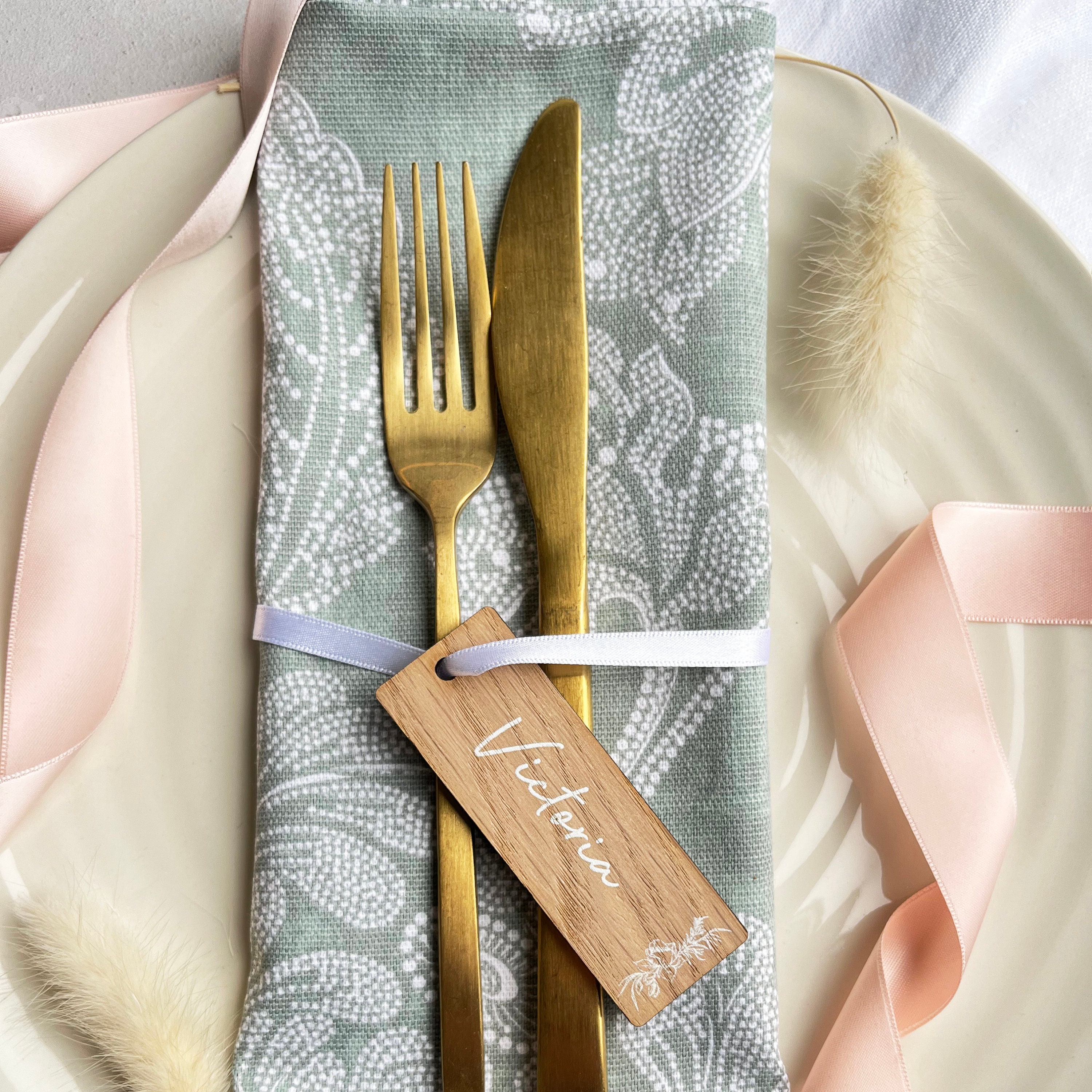 White Floral Accent Place Setting Name Tag Wedding Table Flowers White