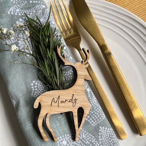 Personalisierte Weihnachten Rentier Gedeck Servietten Krawatte | Personalisierte Weihnachts Tischkarte Hirsch Name Tischdekoration