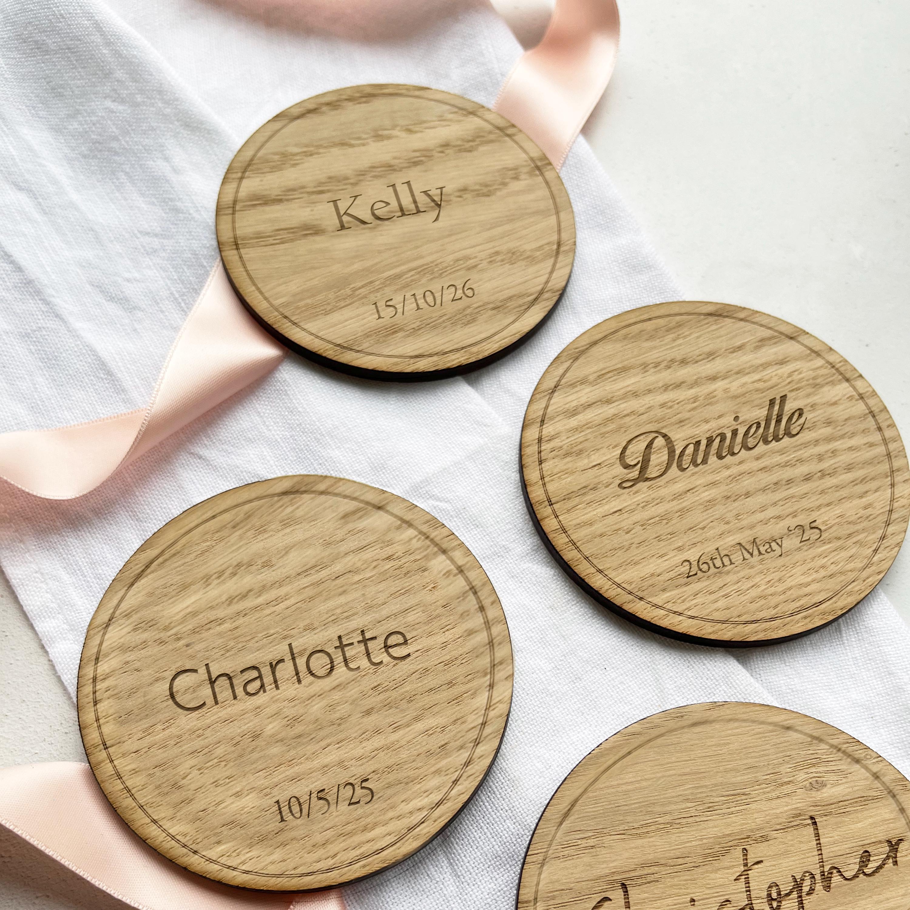 Personalised Coaster Wooden Engraved & Dated Place Setting Name Wedding ...