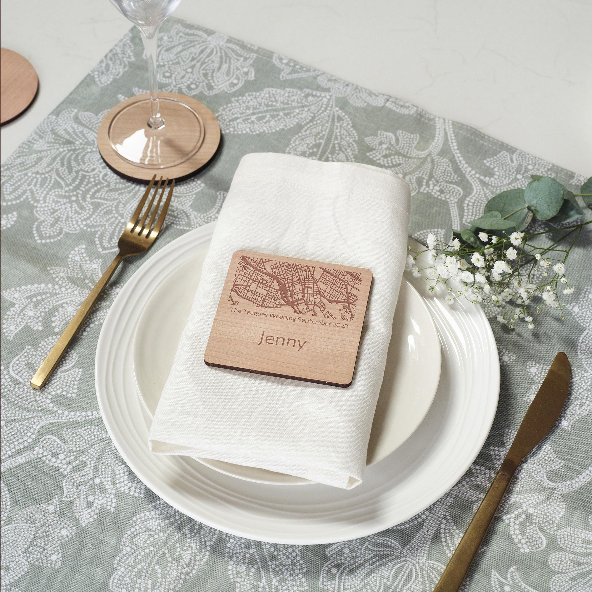 Place Setting MAP Square Personalised Coasters. Perfect Wooden Place ...