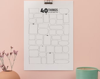 40 Things We Love About You digital download 40th poster print. Print ready download. Guestbook 40th birthday gift. 40th birthday decoration